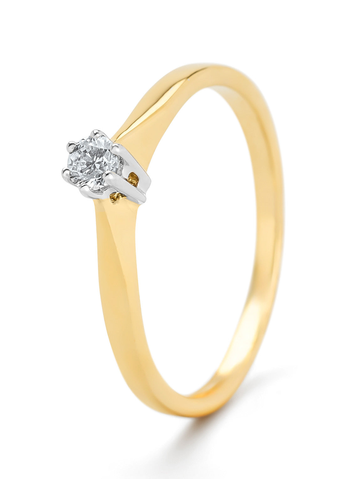 Yellow gold solitary ring, 0.09 ct diamond, Groeibriljant