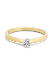 Yellow gold solitary ring, 0.09 ct diamond, Groeibriljant
