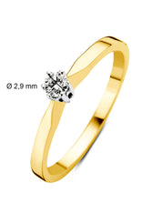 Yellow gold solitary ring, 0.09 ct diamond, Groeibriljant