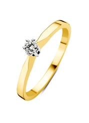 Yellow gold solitary ring, 0.11 ct diamond, Groeibriljant
