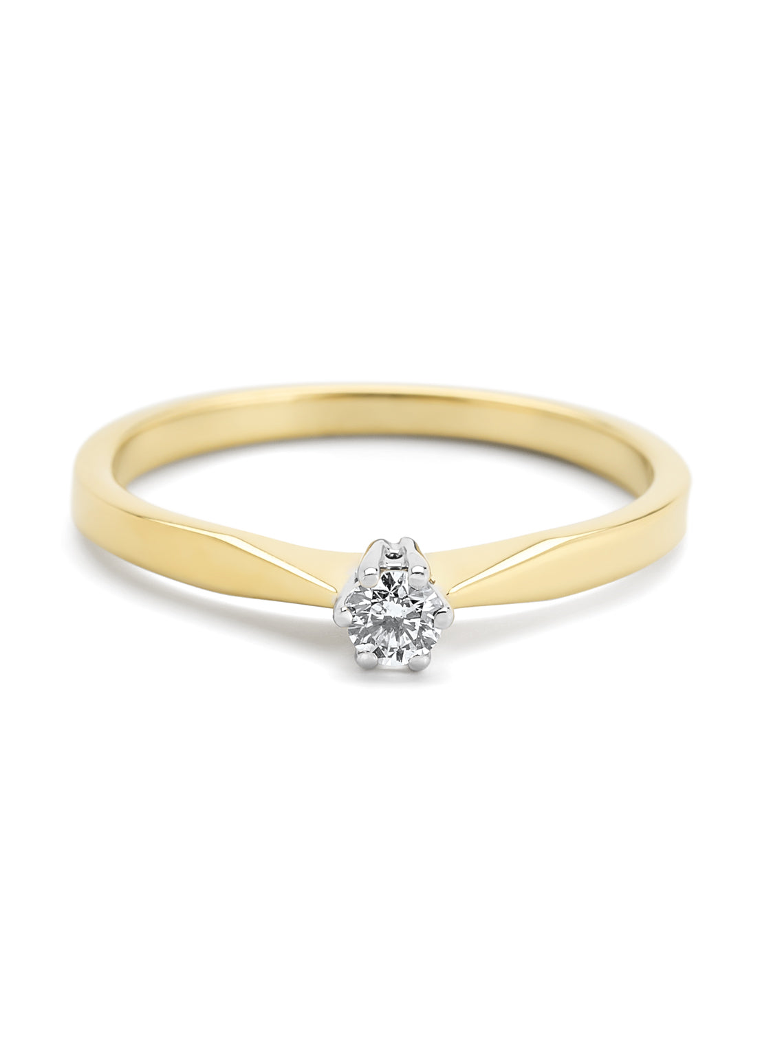 Yellow gold solitary ring, 0.11 ct diamond, Groeibriljant