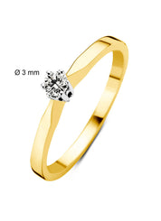 Yellow gold solitary ring, 0.11 ct diamond, Groeibriljant