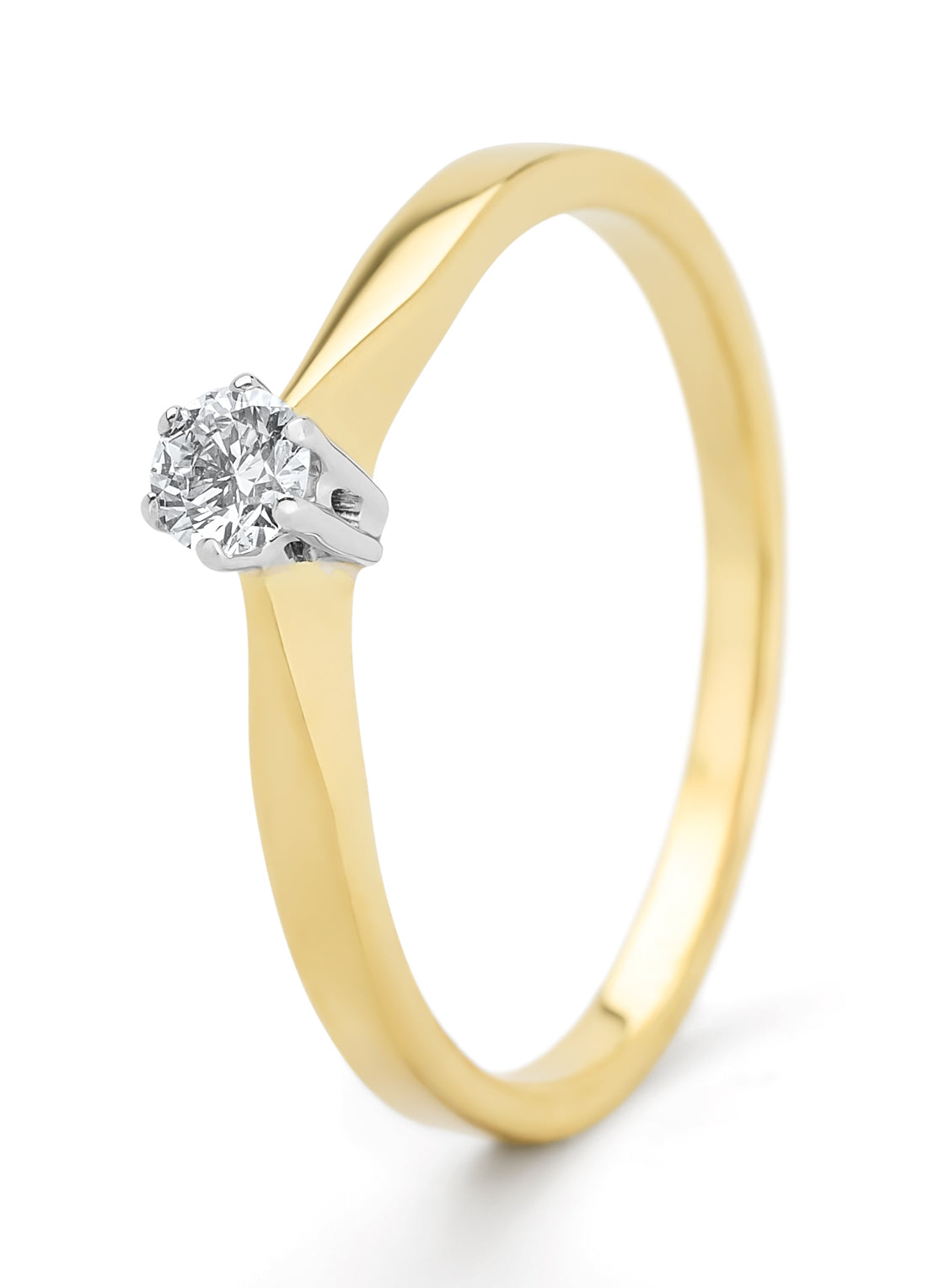 Yellow gold solitary ring, 0.12 ct diamond, Groeibriljant
