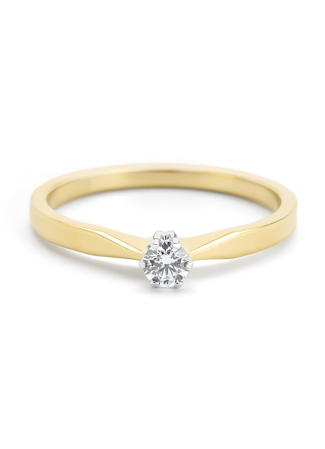 Yellow gold solitary ring, 0.12 ct diamond, Groeibriljant