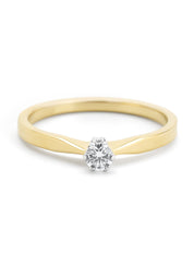 Yellow gold solitary ring, 0.12 ct diamond, Groeibriljant
