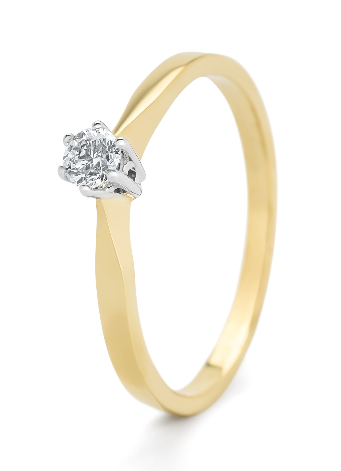 Yellow gold solitary ring, 0.14 ct diamond, Groeibriljant