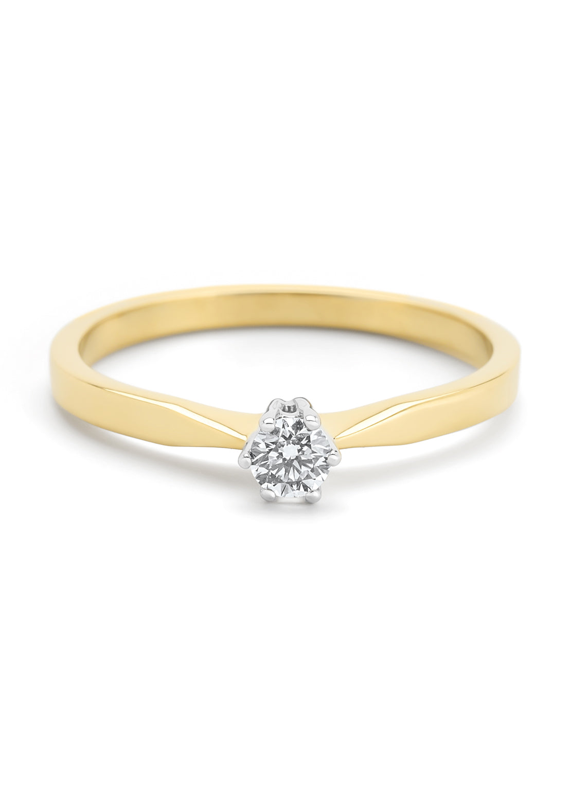 Yellow gold solitary ring, 0.14 ct diamond, Groeibriljant