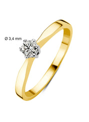 Yellow gold solitary ring, 0.15 ct diamond, Groeibriljant