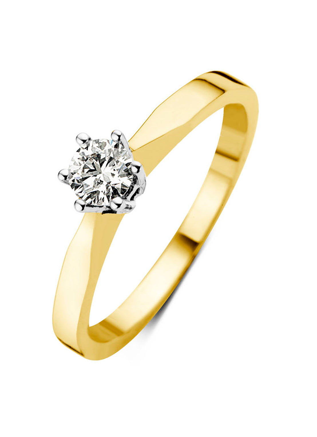 Yellow gold solitary ring, 0.18 ct diamond, Groeibriljant