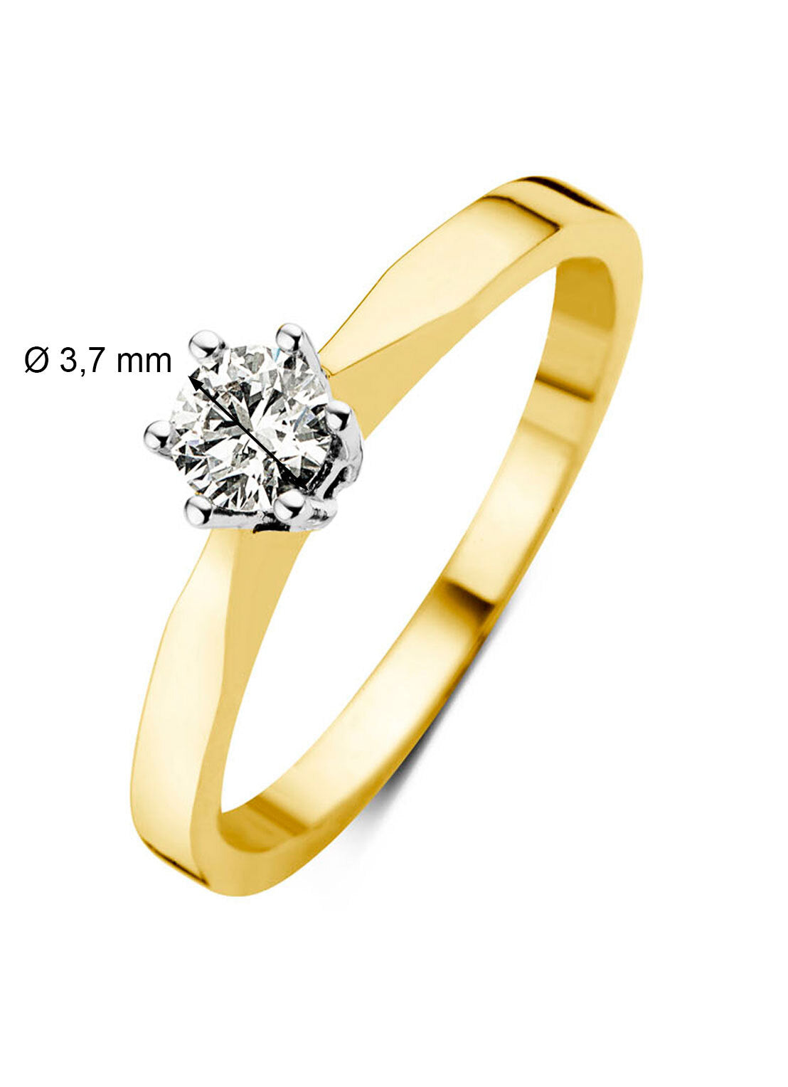 Yellow gold solitary ring, 0.19 ct diamond, Groeibriljant