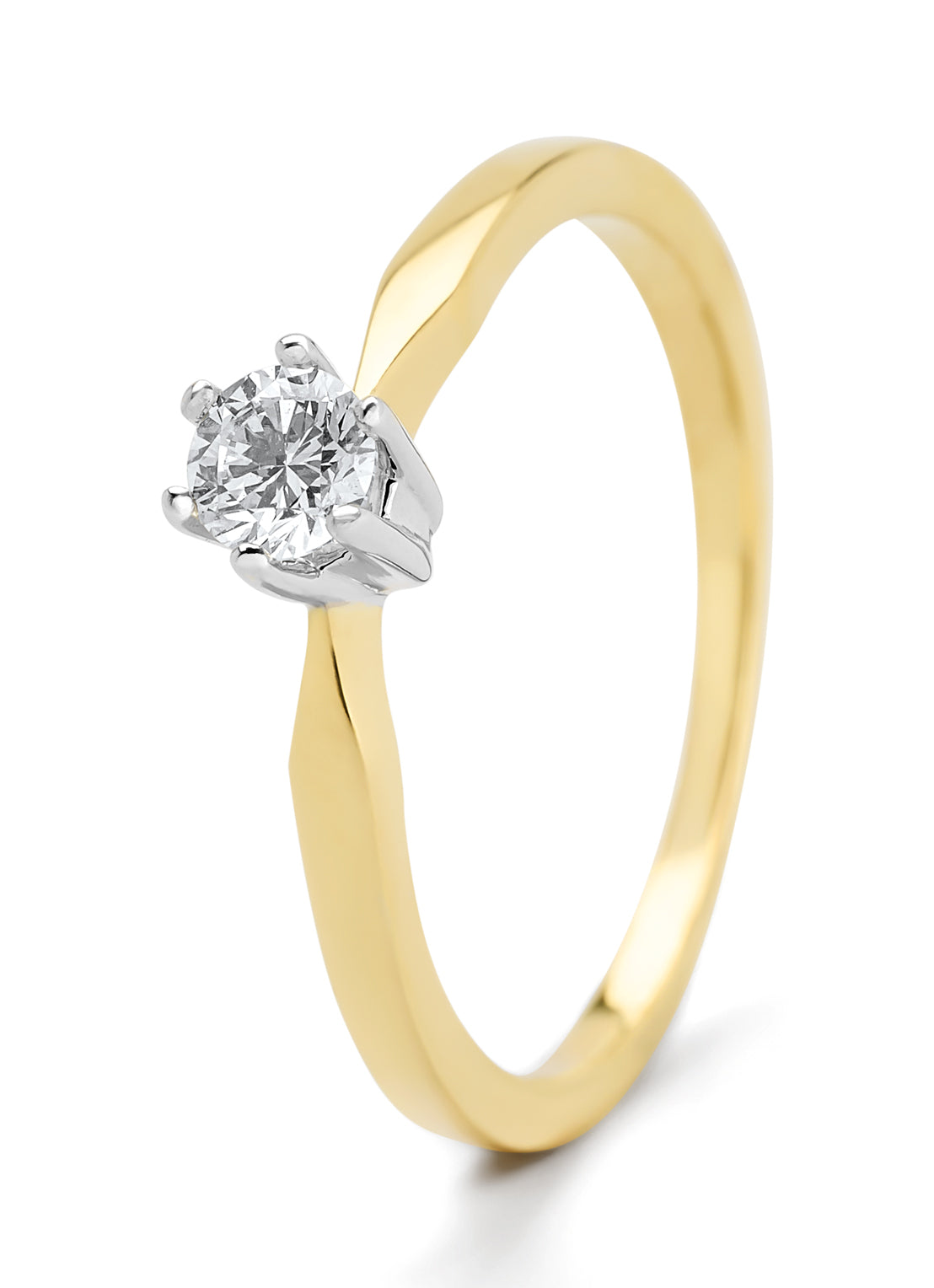 Yellow gold solitary ring, 0.23 ct diamond, Groeibriljant