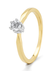 Yellow gold solitary ring, 0.23 ct diamond, Groeibriljant