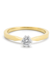 Yellow gold solitary ring, 0.23 ct diamond, Groeibriljant