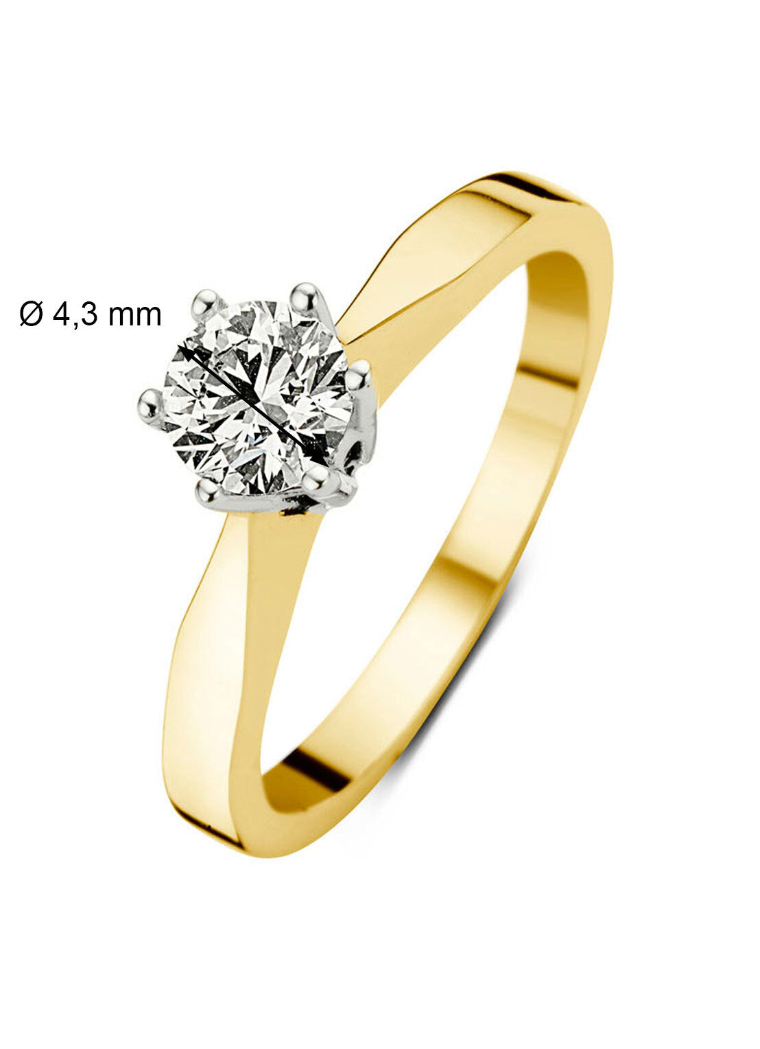 Yellow gold solitary ring, 0.32 ct diamond, Groeibriljant