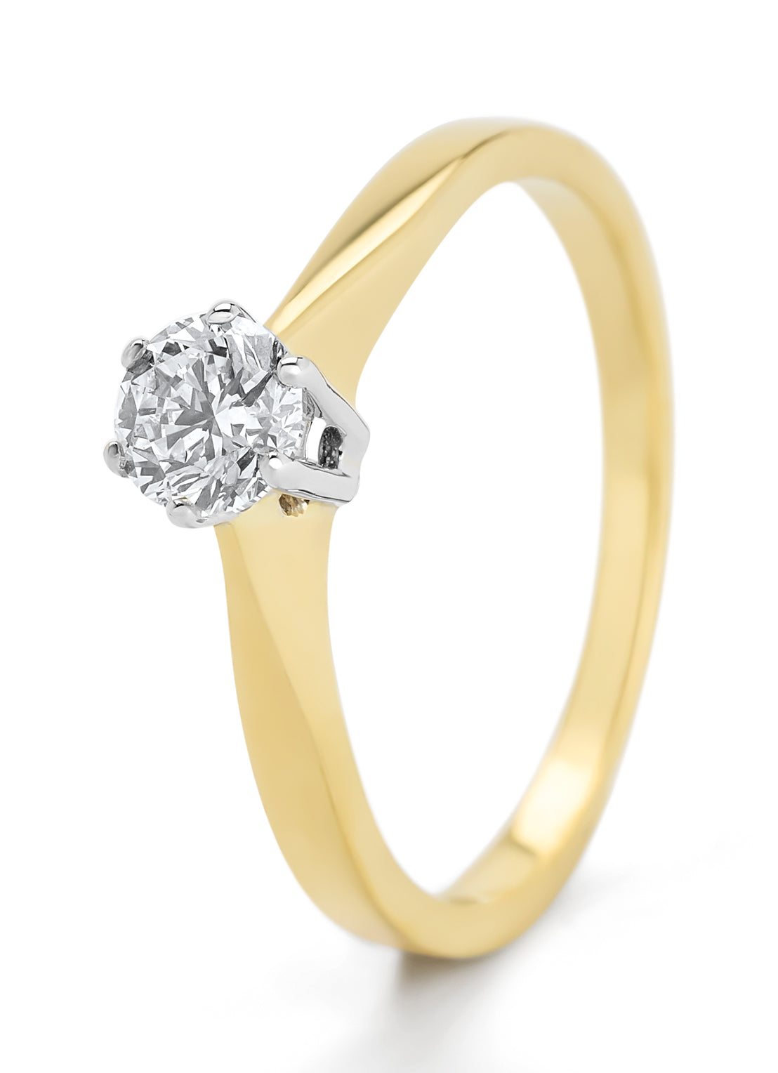 Geelgouden solitairring, 0.40 ct diamant, Groeibriljant