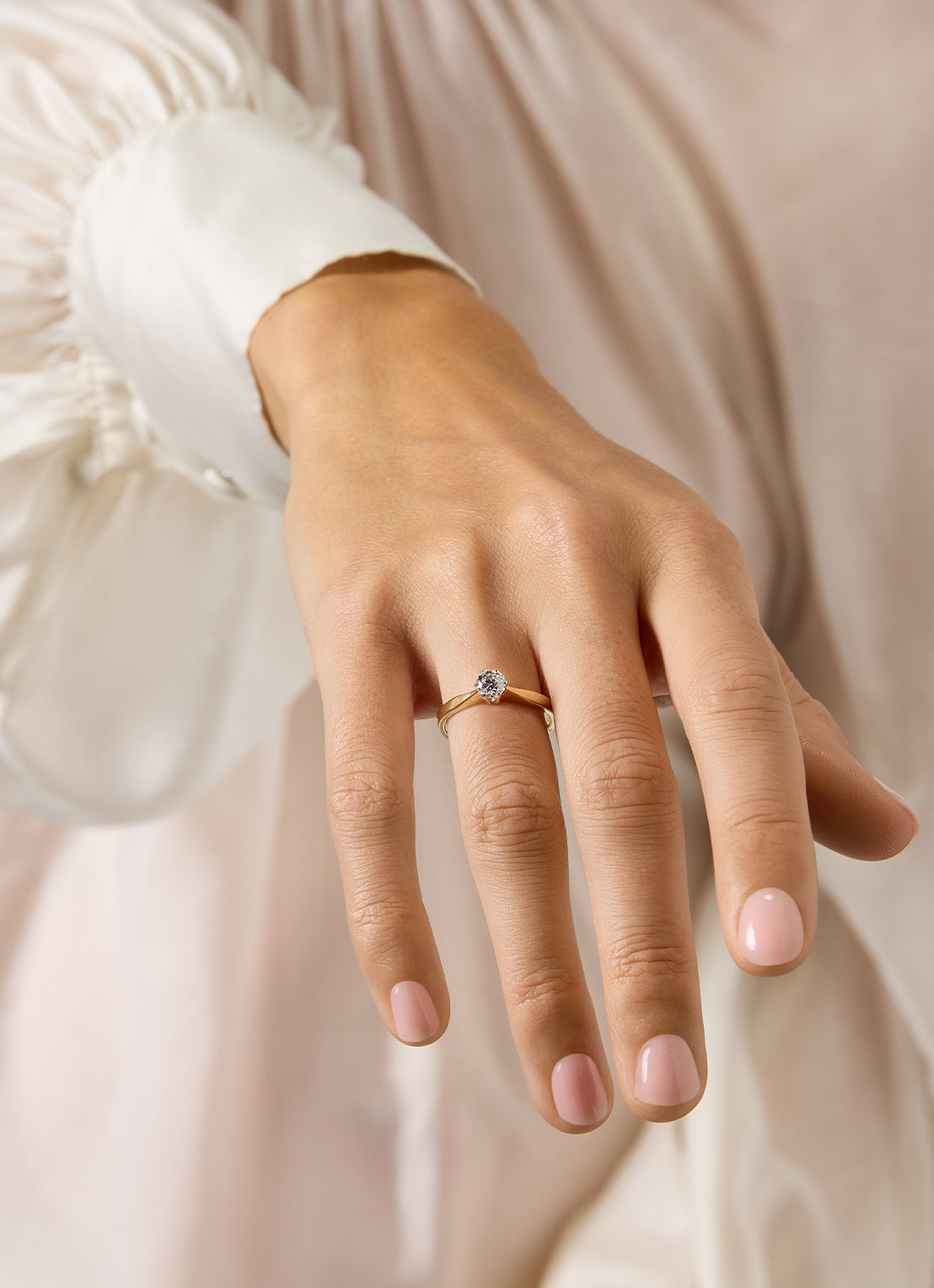 Geelgouden solitairring, 0.40 ct diamant, Groeibriljant