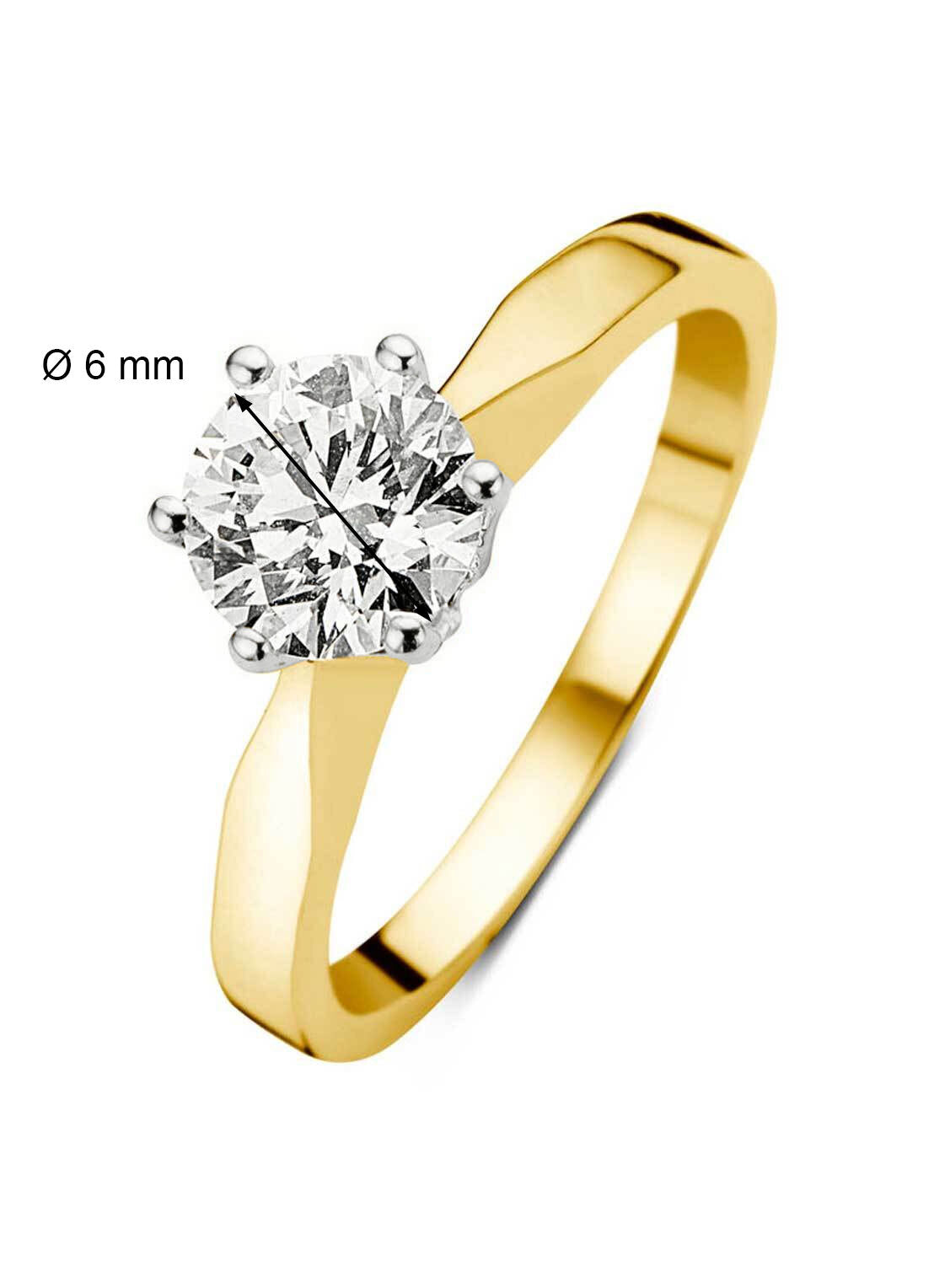 Yellow gold solitair ring, 0.75 ct diamond, Groeibriljant