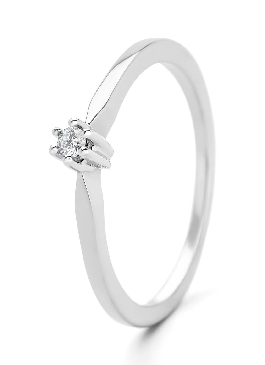 White gold solitair ring, 0.04 ct diamond, Groeibriljant