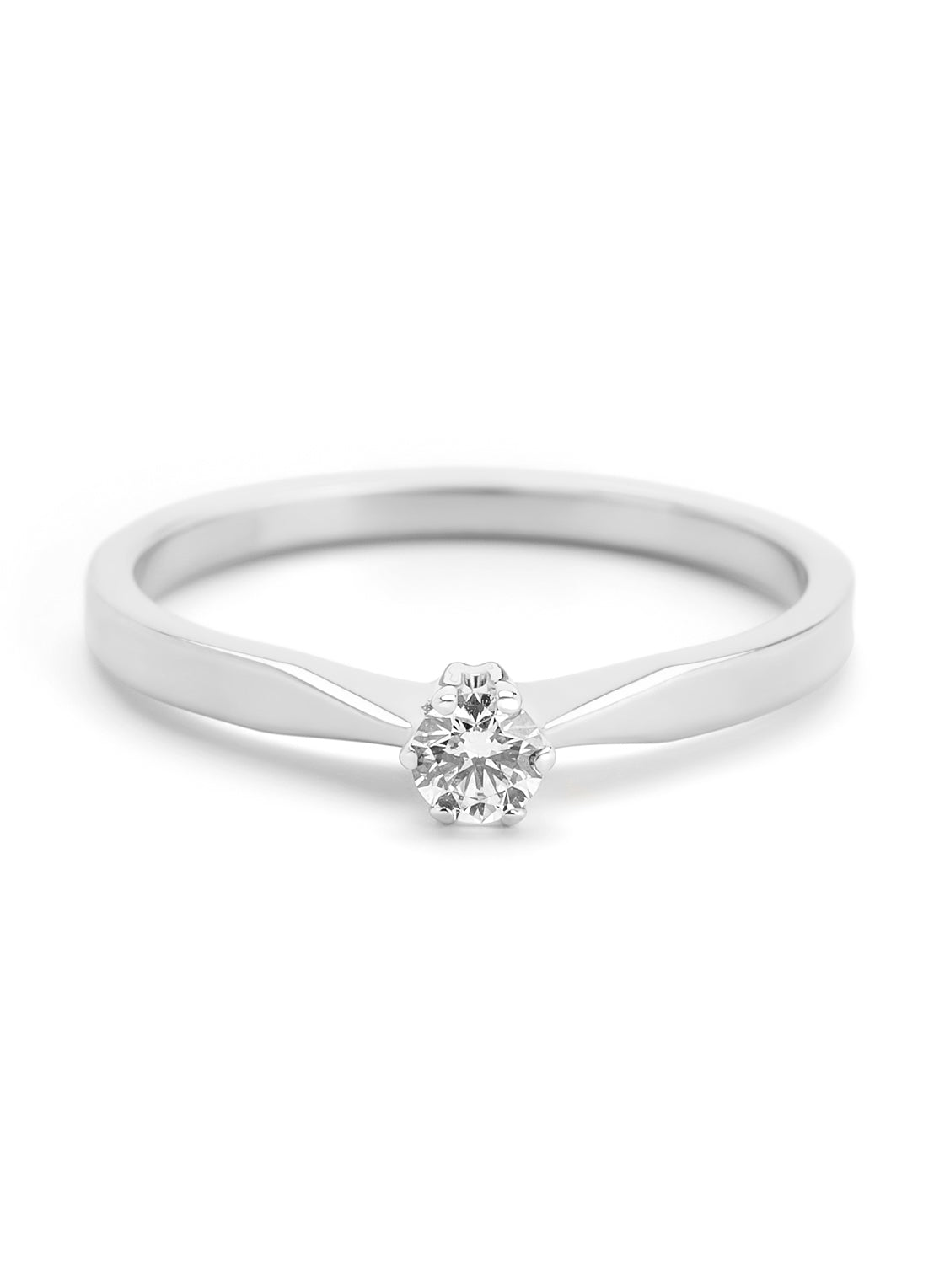 White gold solitair ring, 0.12 ct diamond, Groeibriljant