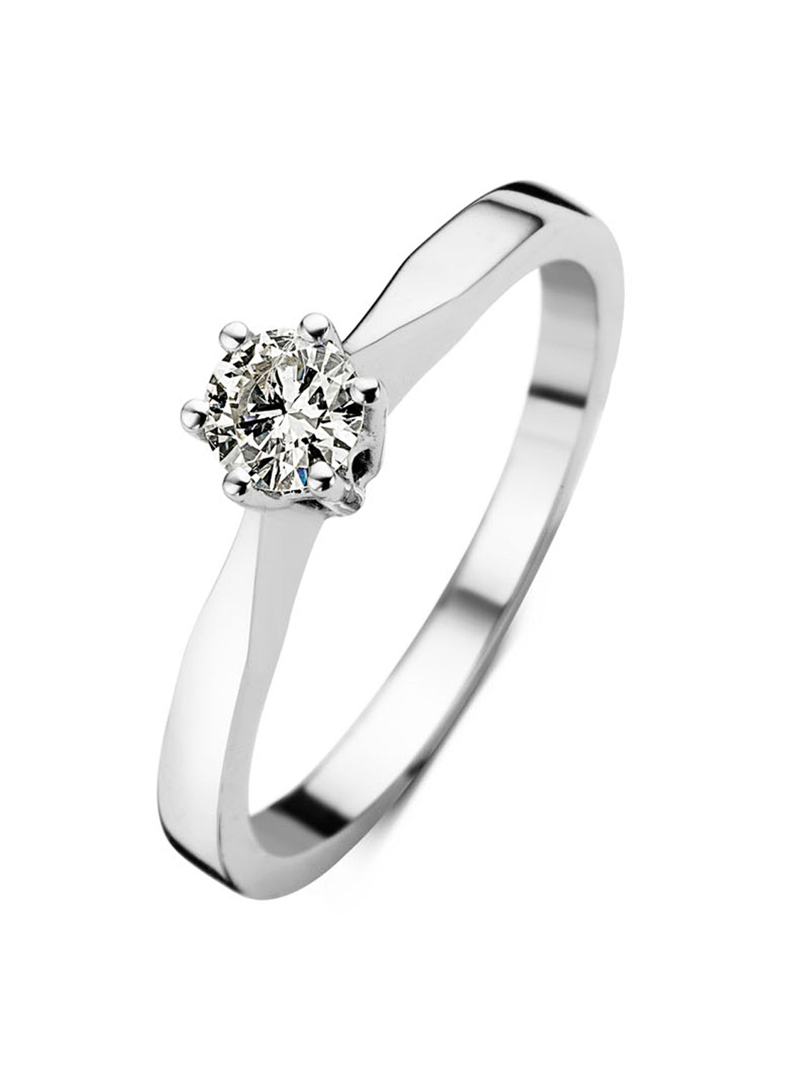 White gold solitaire ring, 0.14 ct diamond, Groeibriljant