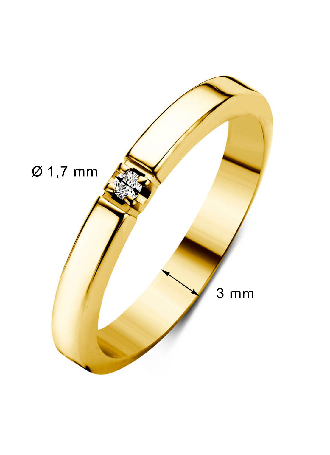Yellow gold alliance ring, 0.02 ct diamond, Groeibriljant