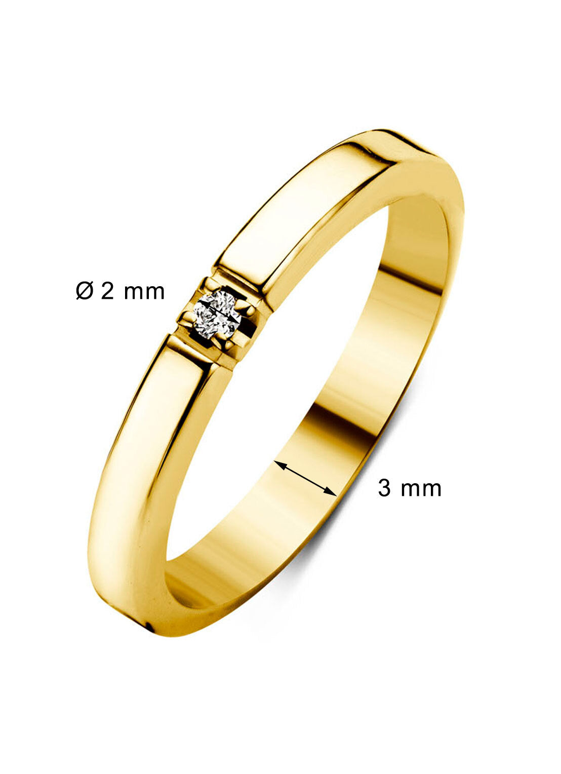 Yellow gold alliance ring, 0.03 ct diamond, Groeibriljant