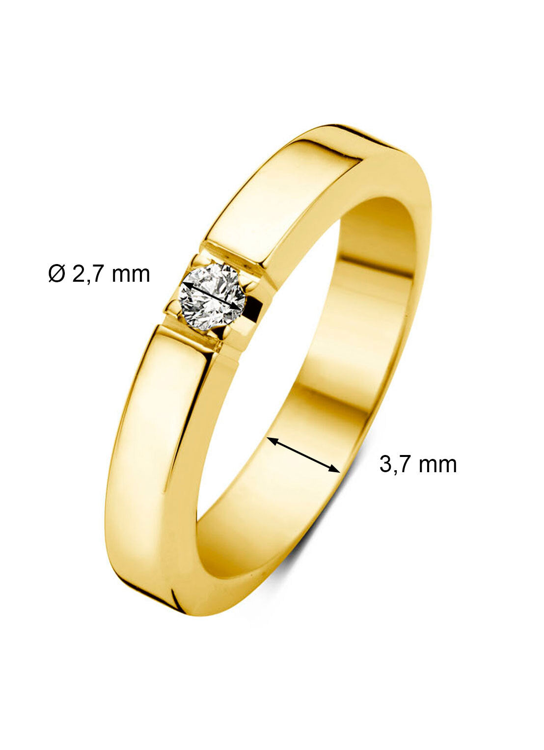 Yellow gold alliance ring, 0.07 ct diamond, Groeibriljant