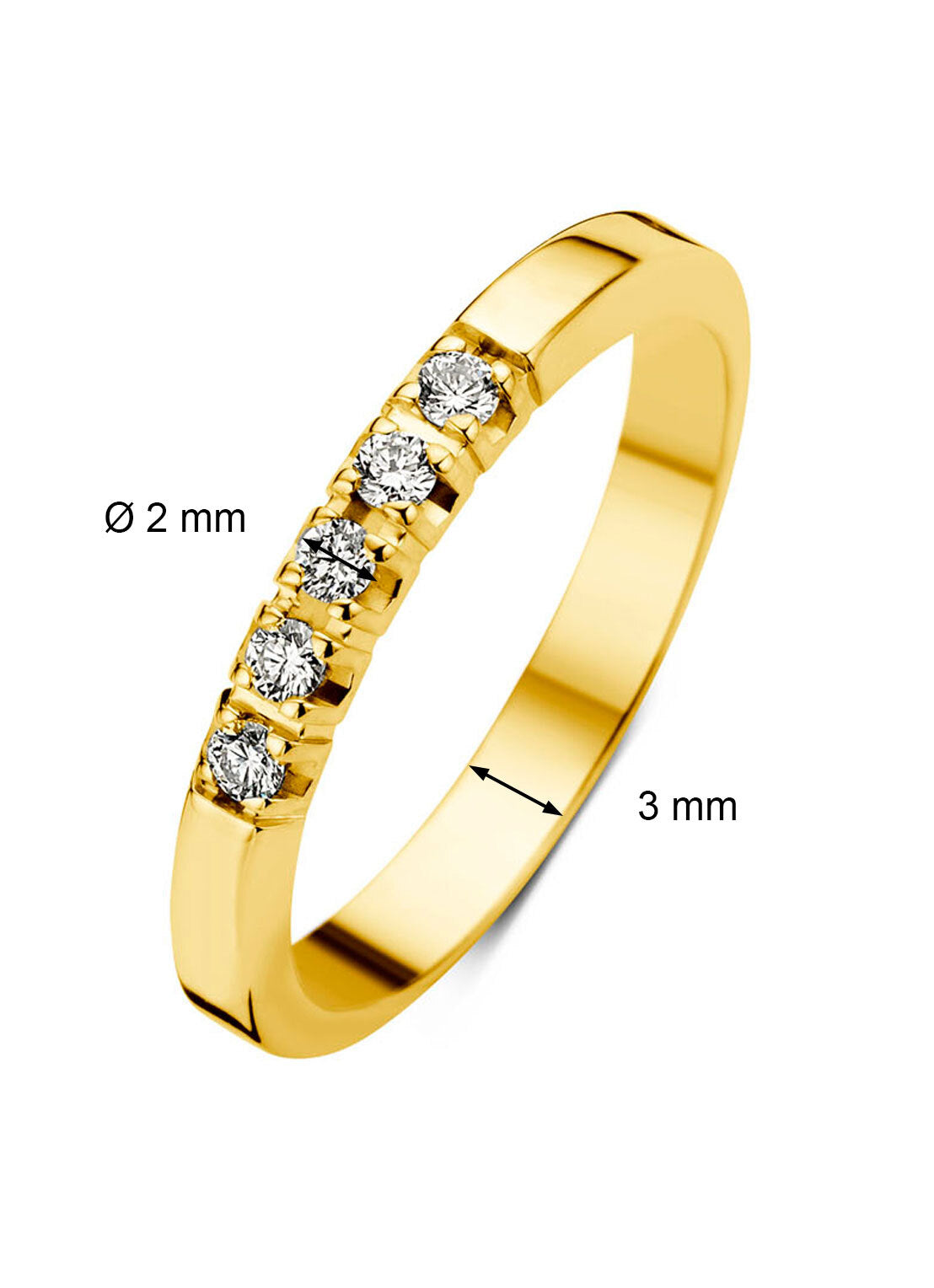 Yellow gold alliance ring, ct diamond, Groeibriljant
