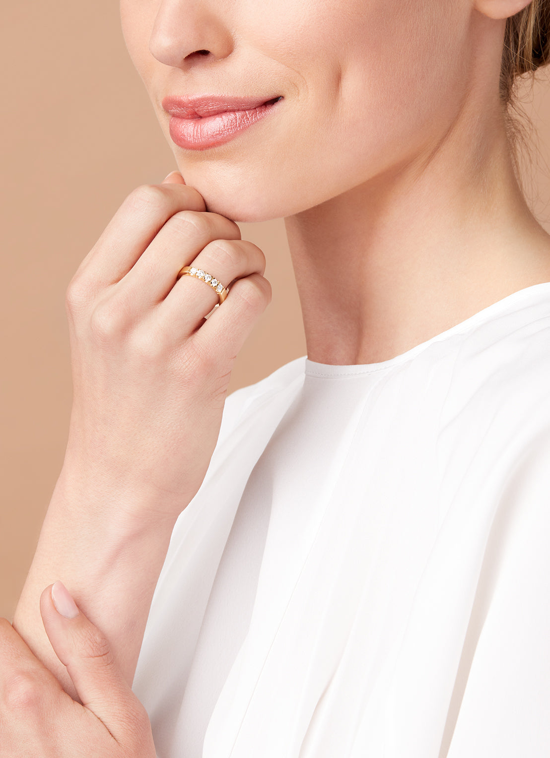 Yellow gold alliance ring, 0.35 ct diamond, Groeibriljant