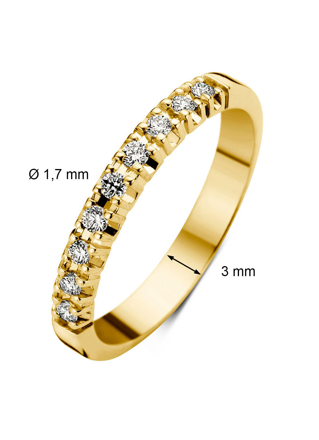 Yellow gold alliance ring, 0.18 ct diamond, Groeibriljant