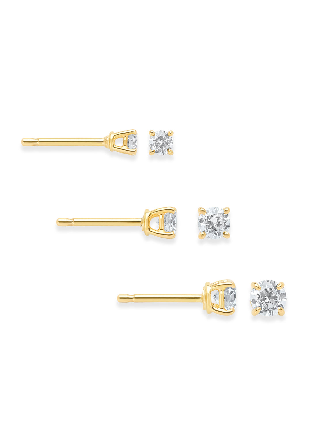 Geelgouden solitair oorstekers, 0.40 ct diamant, Groeibriljant