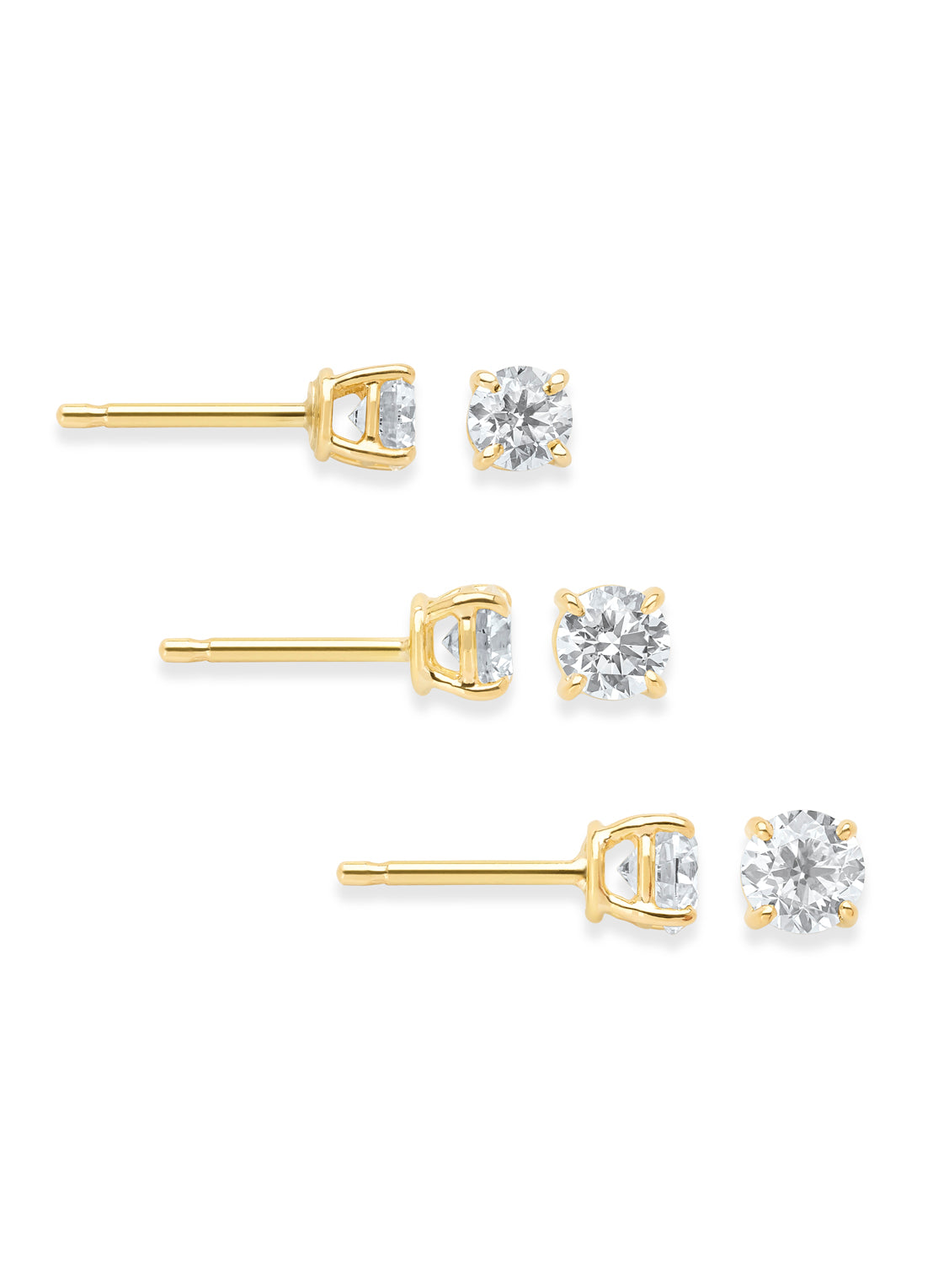 Geelgouden solitair oorstekers, 0.90 ct diamant, Groeibriljant