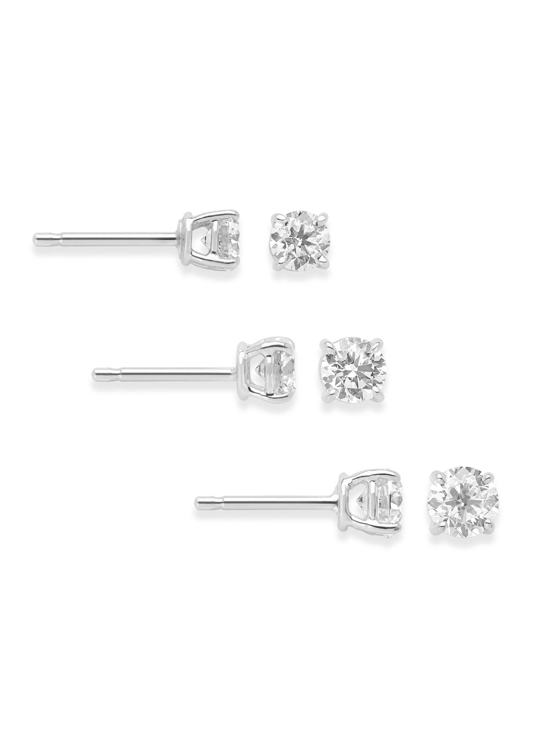 White gold solitary ear plugs, 1.00 ct diamonds, Groeibriljant