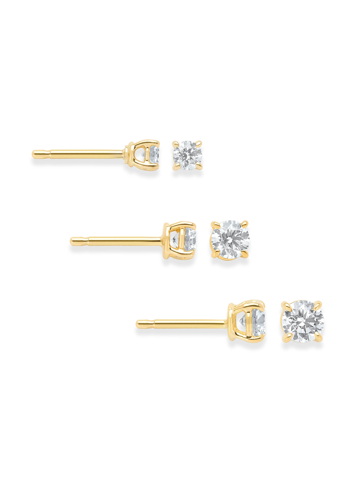 Geelgouden solitair oorstekers, 0.54 ct diamant, Groeibriljant