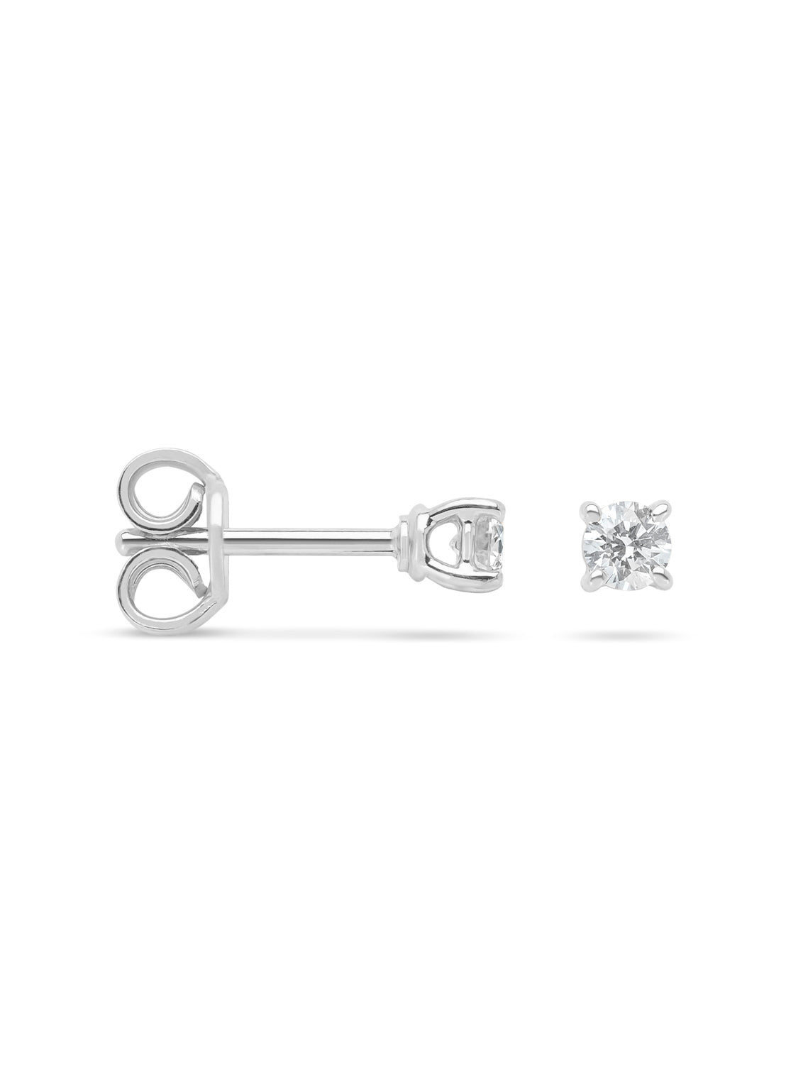 White gold solitary ear plugs, 0.18 ct diamond, Groeibriljant