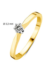 Yellow gold solitary ring, 0.13 ct diamond, Groeibriljant