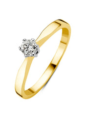 Yellow gold solitary ring, 0.16 ct diamond, Groeibriljant