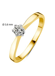 Yellow gold solitary ring, 0.17 ct diamond, Groeibriljant