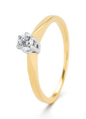 Yellow gold solitaire ring, 0.20 ct diamond, Groeibriljant