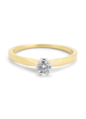 Yellow gold solitaire ring, 0.20 ct diamond, Groeibriljant