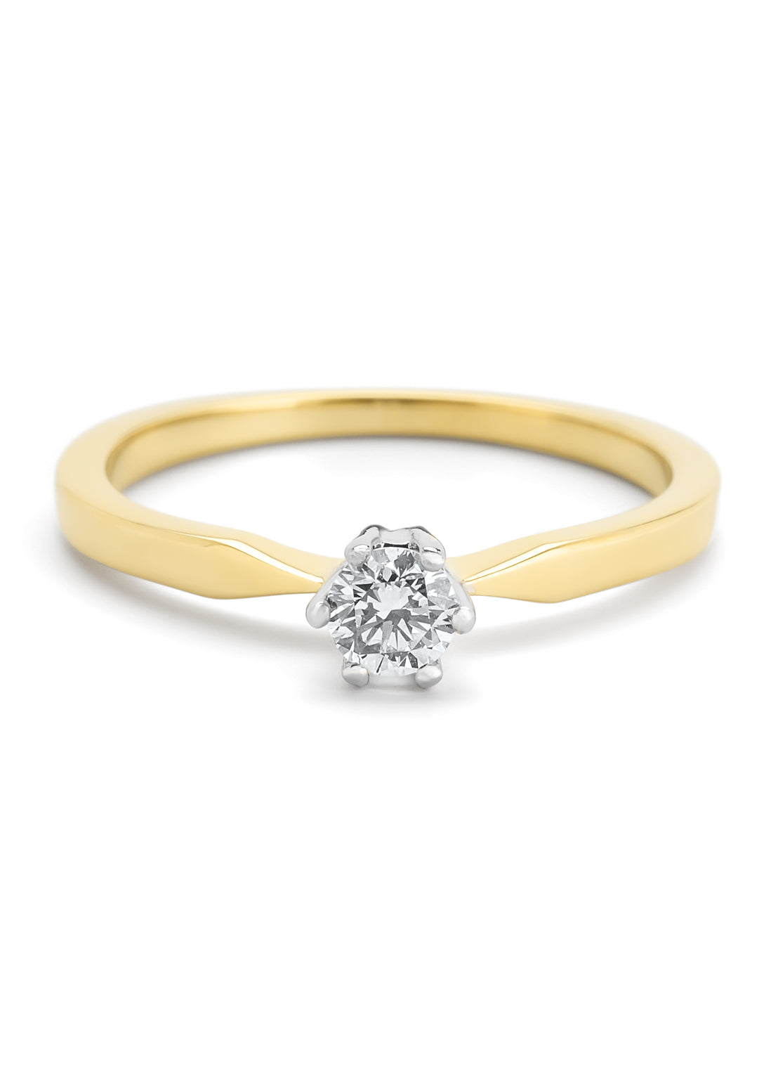 Yellow gold solitary ring, 0.21 ct diamond, Groeibriljant