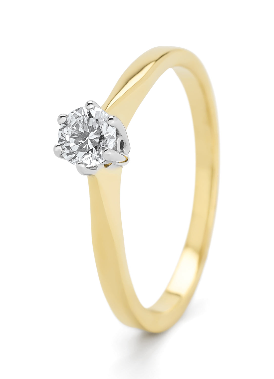 Yellow gold solitary ring, 0.25 ct diamond, Groeibriljant