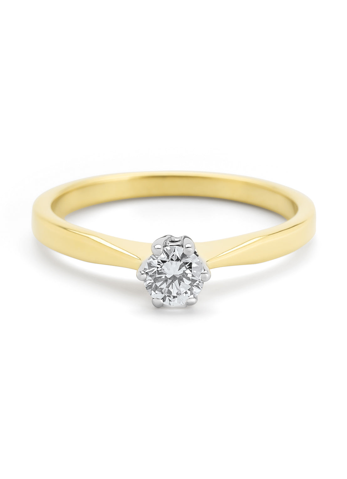 Yellow gold solitary ring, 0.25 ct diamond, Groeibriljant