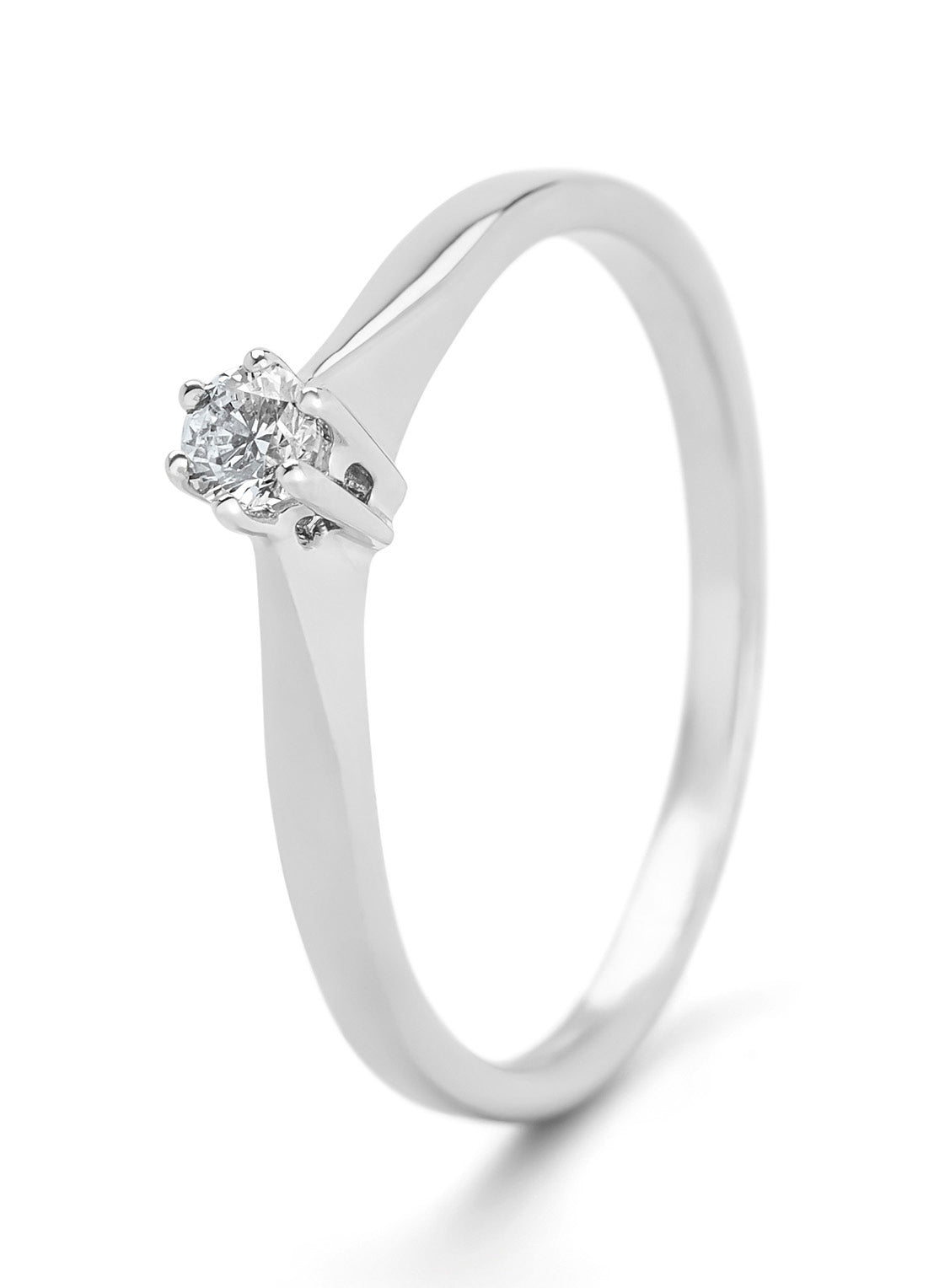 White gold solitaire ring, 0.09 ct diamond, Groeibriljant