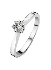 White gold solitair ring, 0.22 ct diamond, Groeibriljant