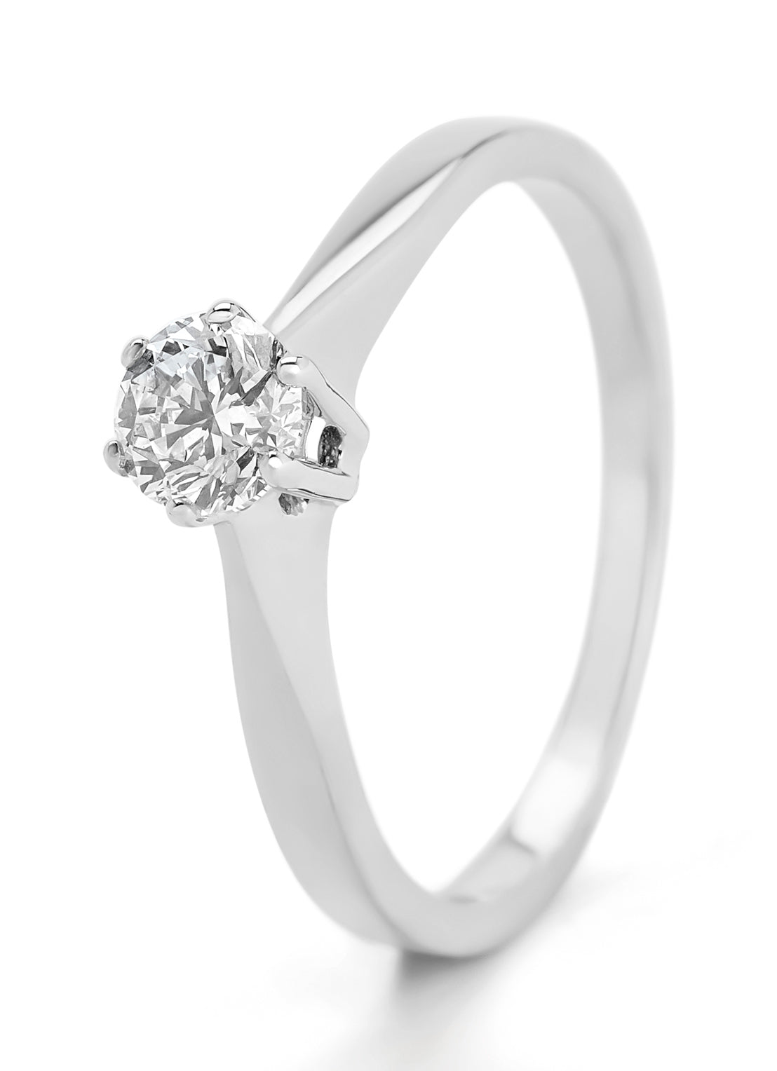 Witgouden solitairring, 0.40 ct diamant, Groeibriljant