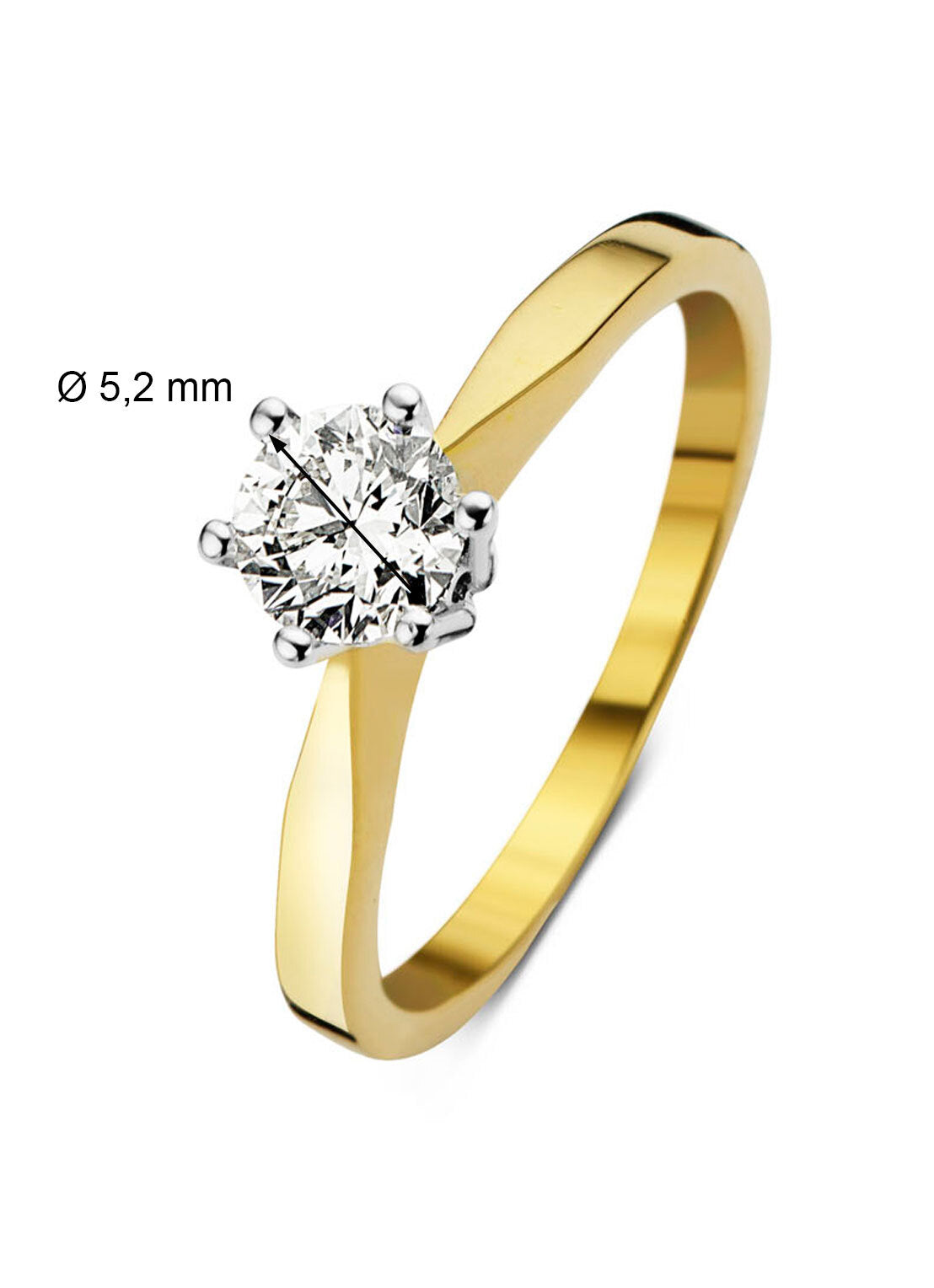 Yellow gold solitary ring, 0.53 ct diamond, Groeibriljant