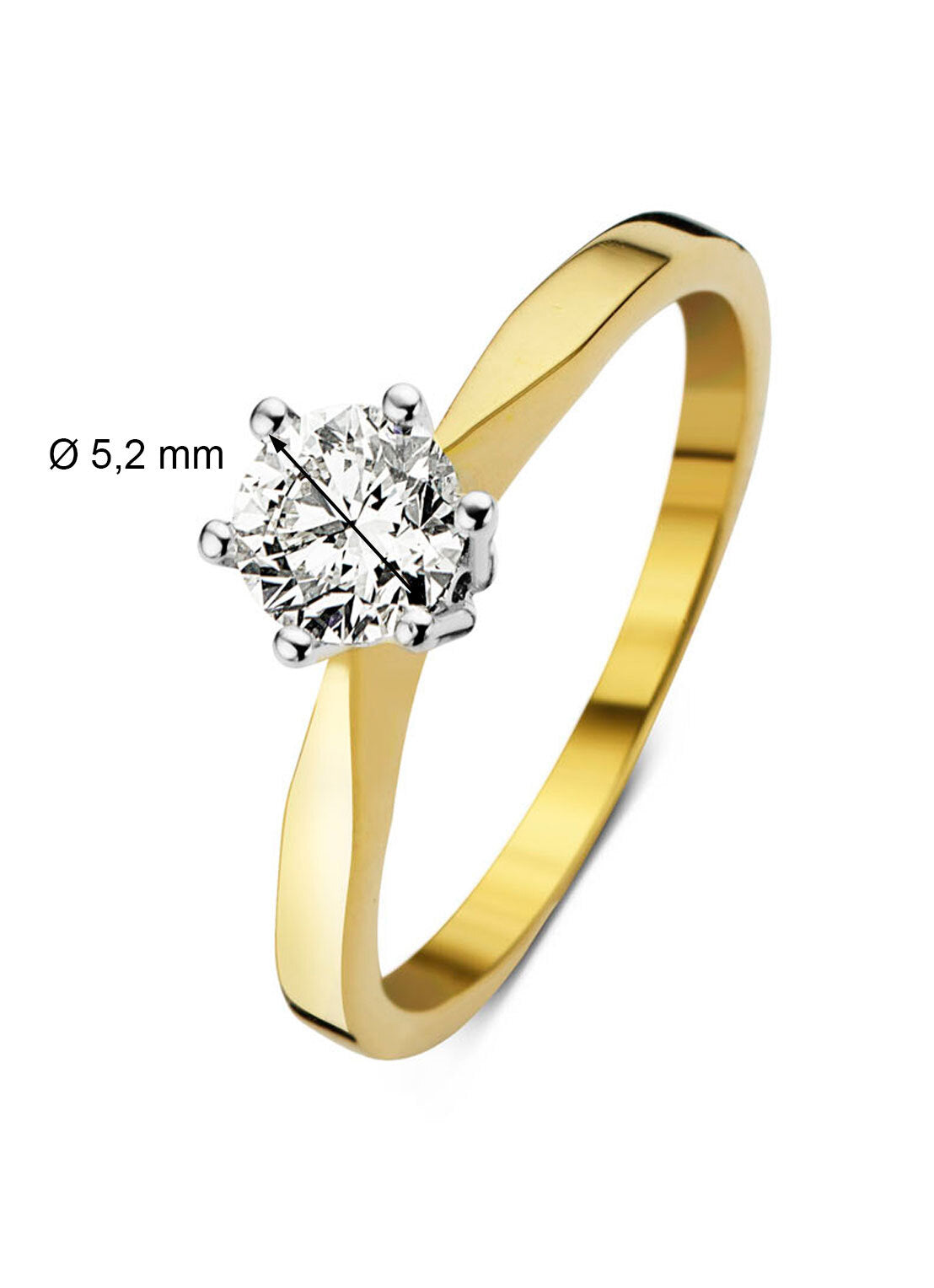 Yellow gold solitary ring, 0.63 ct diamond, Groeibriljant