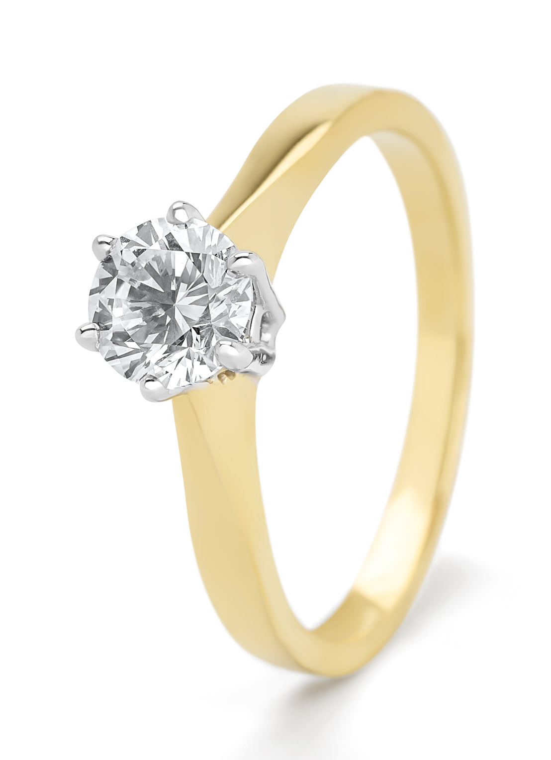 Geelgouden solitairring, 0.79 ct diamant, Groeibriljant