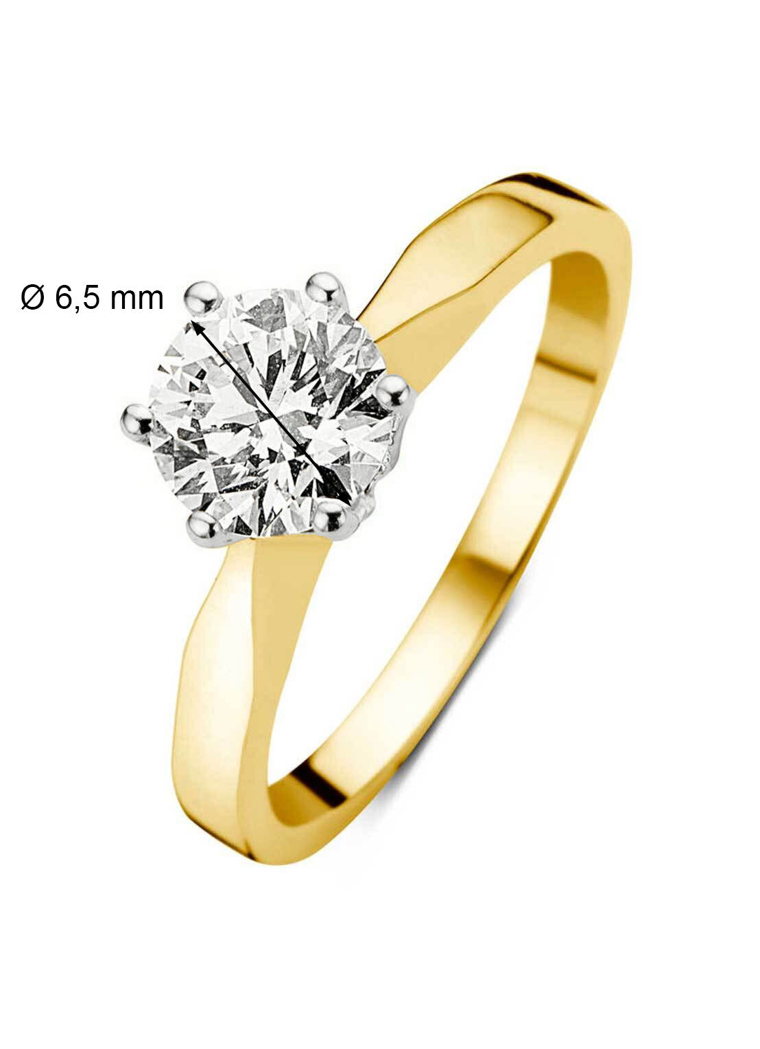 Yellow gold solitary ring, 1.00 ct diamond, Groeibriljant